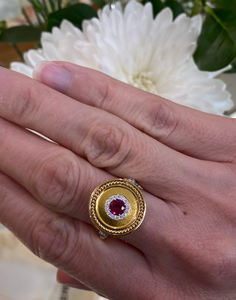 18K Yellow Gold Ruby and Diamond Disc Ring