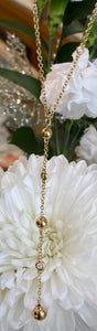 18K Yellow Gold Bead and Diamond Y Necklace