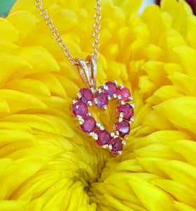 Vintage Ruby Heart Necklace in Yellow Gold