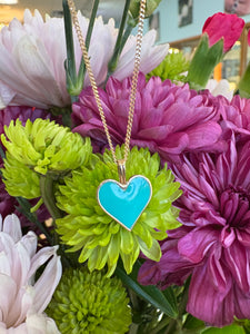 Yellow Gold Turquoise Enamel Heart Necklace