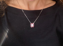 Load image into Gallery viewer, 14K White Gold Diamond Mosaic Ruby Halo Pendant Necklace
