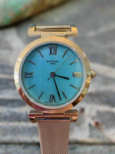 Load image into Gallery viewer, Turquoise Dial Gold Mesh Bracelet Watch
