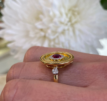 Load image into Gallery viewer, 18K Yellow Gold Ruby and Diamond Disc Ring
