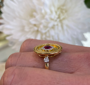 18K Yellow Gold Ruby and Diamond Disc Ring