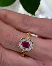 Load image into Gallery viewer, 18K Yellow Gold Ruby and Diamond Halo Ring
