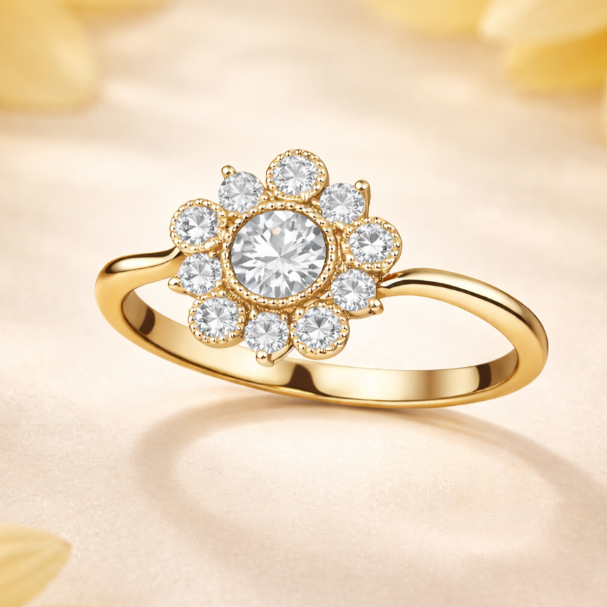Golden Petal Diamond Ring