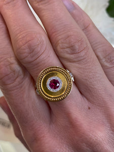 18K Yellow Gold Ruby and Diamond Disc Ring