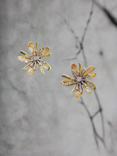 Load image into Gallery viewer, Diamond Flower Power Inspired Earrings in White and Yellow Gold
