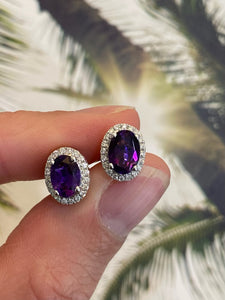 Amethyst and Diamond Stud Earrings