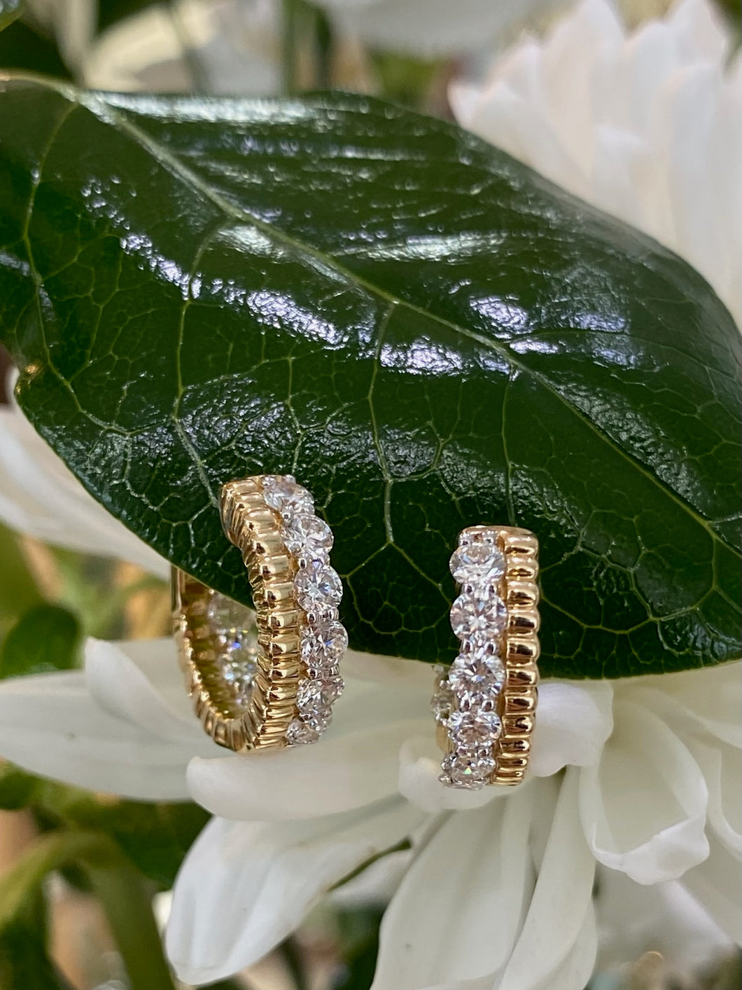 Yellow Gold and Diamond Double Row Huggie Hoop Earrings