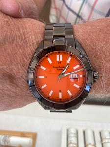 Orange Dial Dark Grey Toned Stainless Steel Diver's Watch
