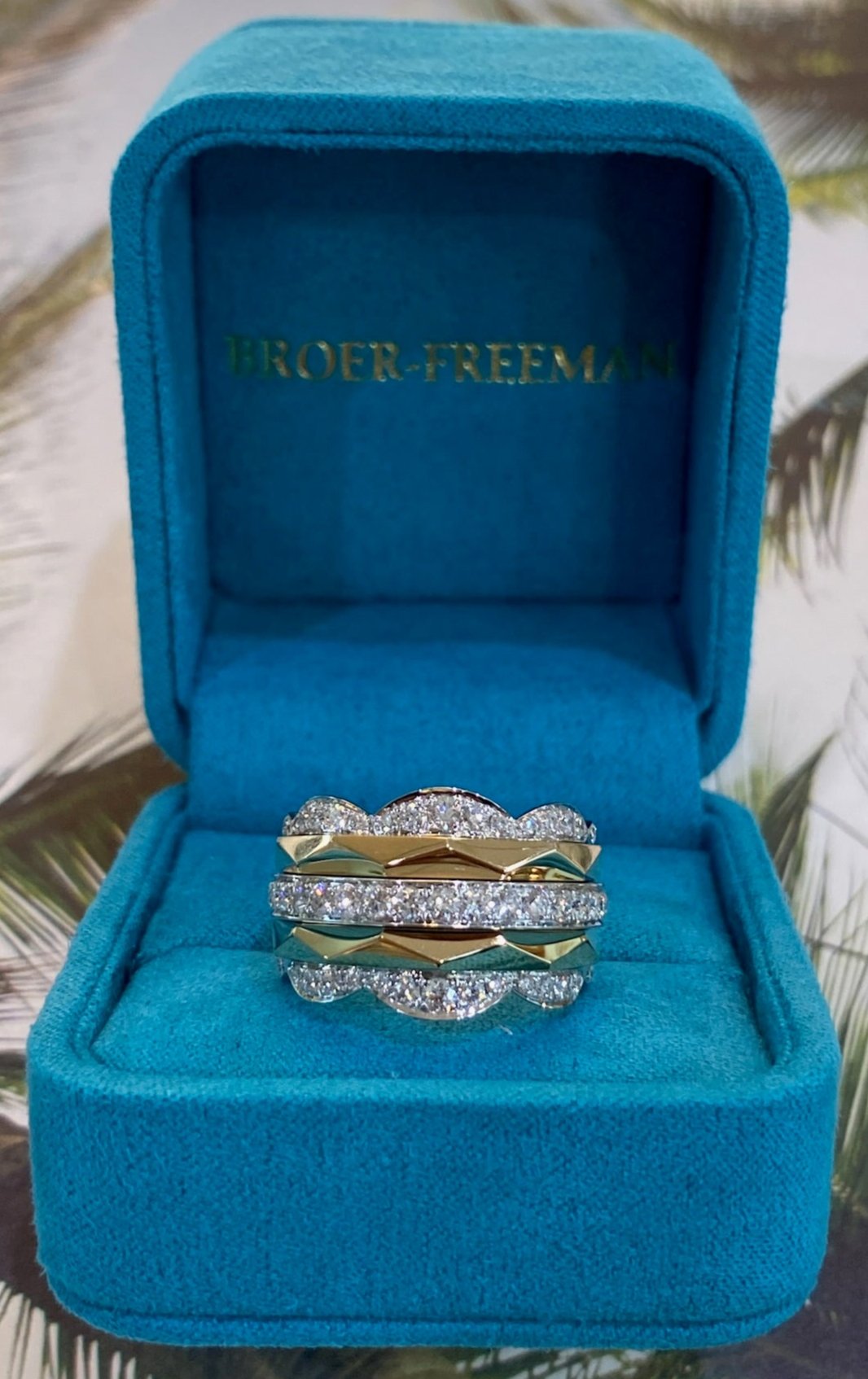 Two Toned Gold and Diamond Geometric Multi-Band Ring
