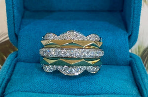 Two Toned Gold and Diamond Geometric Multi-Band Ring