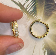 Load image into Gallery viewer, Yellow Gold Bezel Set Diamond Huggie Hoop Earrings
