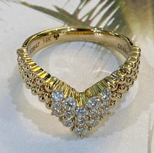 Load image into Gallery viewer, Yellow Gold and Diamond Chevron Style Beaded Band Ring
