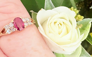 Vintage 14K Yellow Gold Ruby and Multi-Diamond Ring