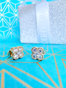 Yellow Gold Diamond Clover Stud Earrings