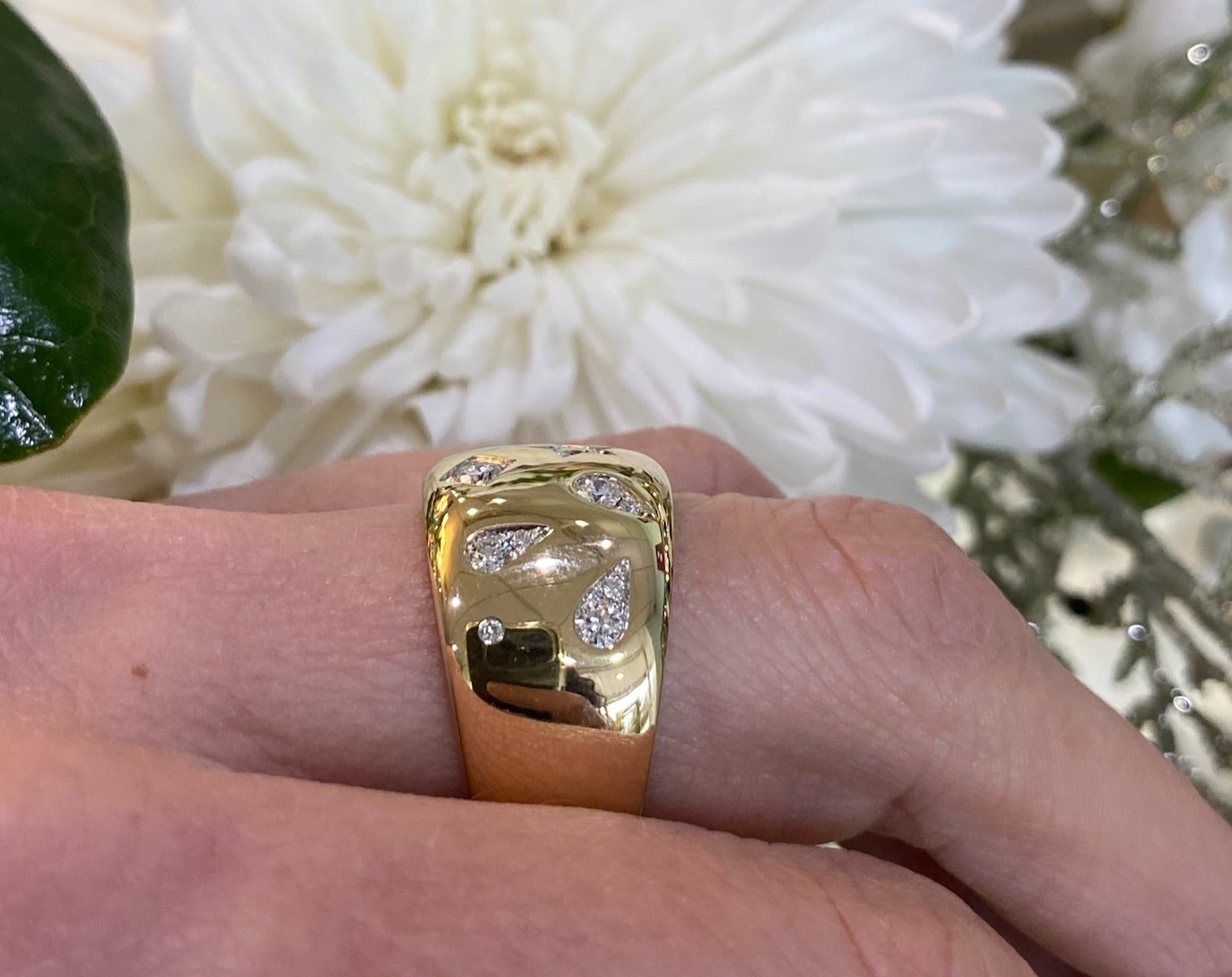 Yellow Gold Starry Sky Wide Band Ring