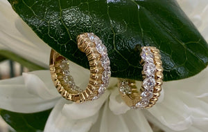 Yellow Gold and Diamond Double Row Huggie Hoop Earrings