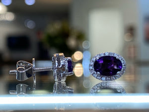 Amethyst and Diamond Stud Earrings