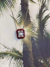 Load image into Gallery viewer, 14K White Gold Diamond Mosaic Ruby Halo Pendant Necklace
