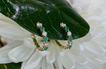 Load image into Gallery viewer, Emerald and Diamond Huggie Hoop Earrings
