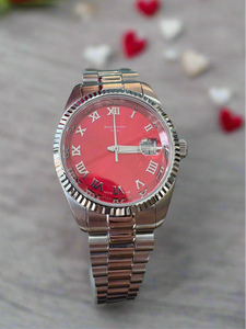 Red Dial Silver Bracelet Watch