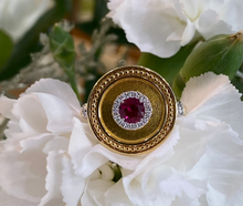 Load image into Gallery viewer, 18K Yellow Gold Ruby and Diamond Disc Ring
