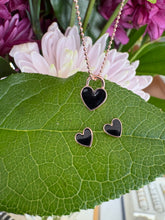 Load image into Gallery viewer, Black Enamel Heart Studs in 14K Rose Gold
