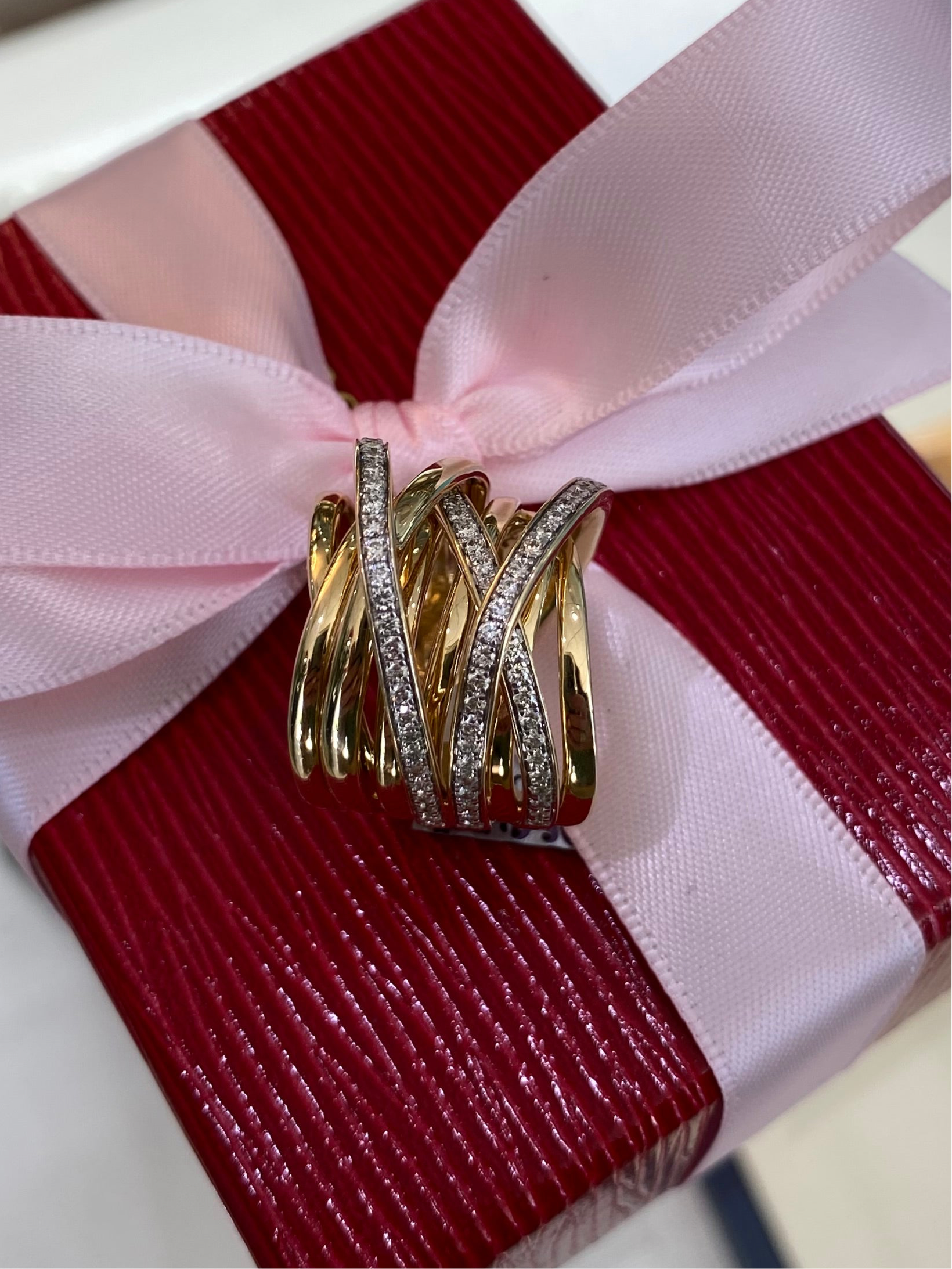 Yellow Gold and Diamond Interwoven Bands Ring