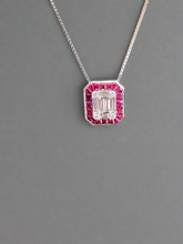 Load image into Gallery viewer, 14K White Gold Diamond Mosaic Ruby Halo Pendant Necklace
