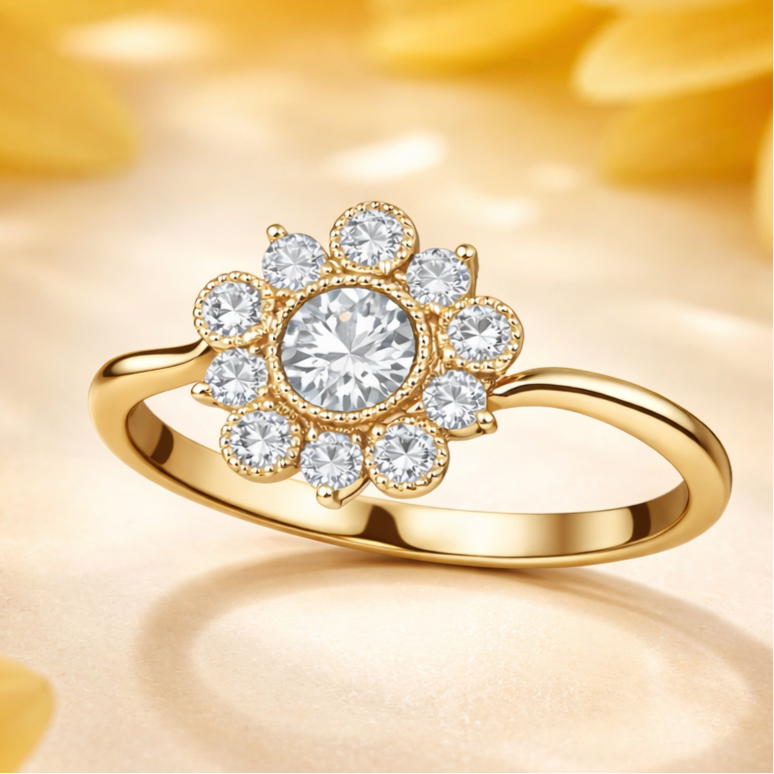 Golden Petal Diamond Ring