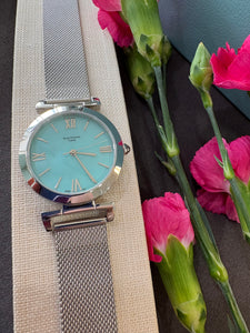 Turquoise Dial Silver Mesh Bracelet Watch