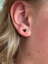 Load image into Gallery viewer, Black Enamel Heart Studs in 14K Rose Gold
