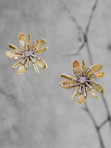 Diamond Flower Power Inspired Earrings in White and Yellow Gold