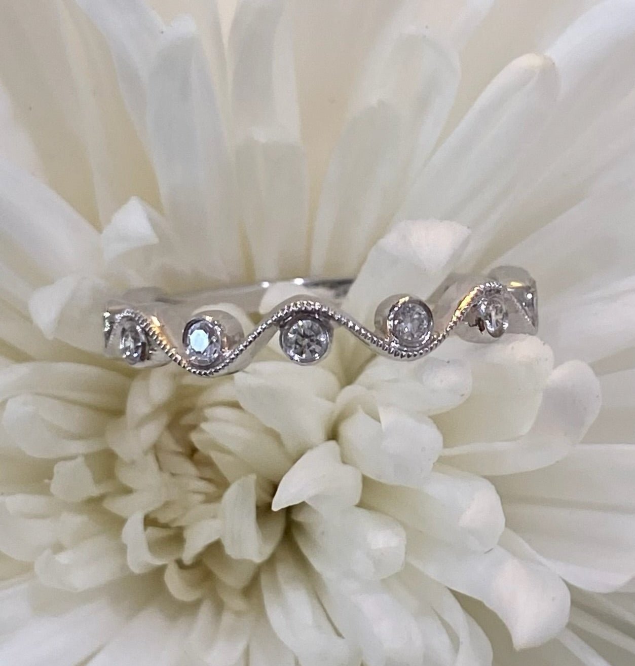 White Gold Diamond Wave Band Ring