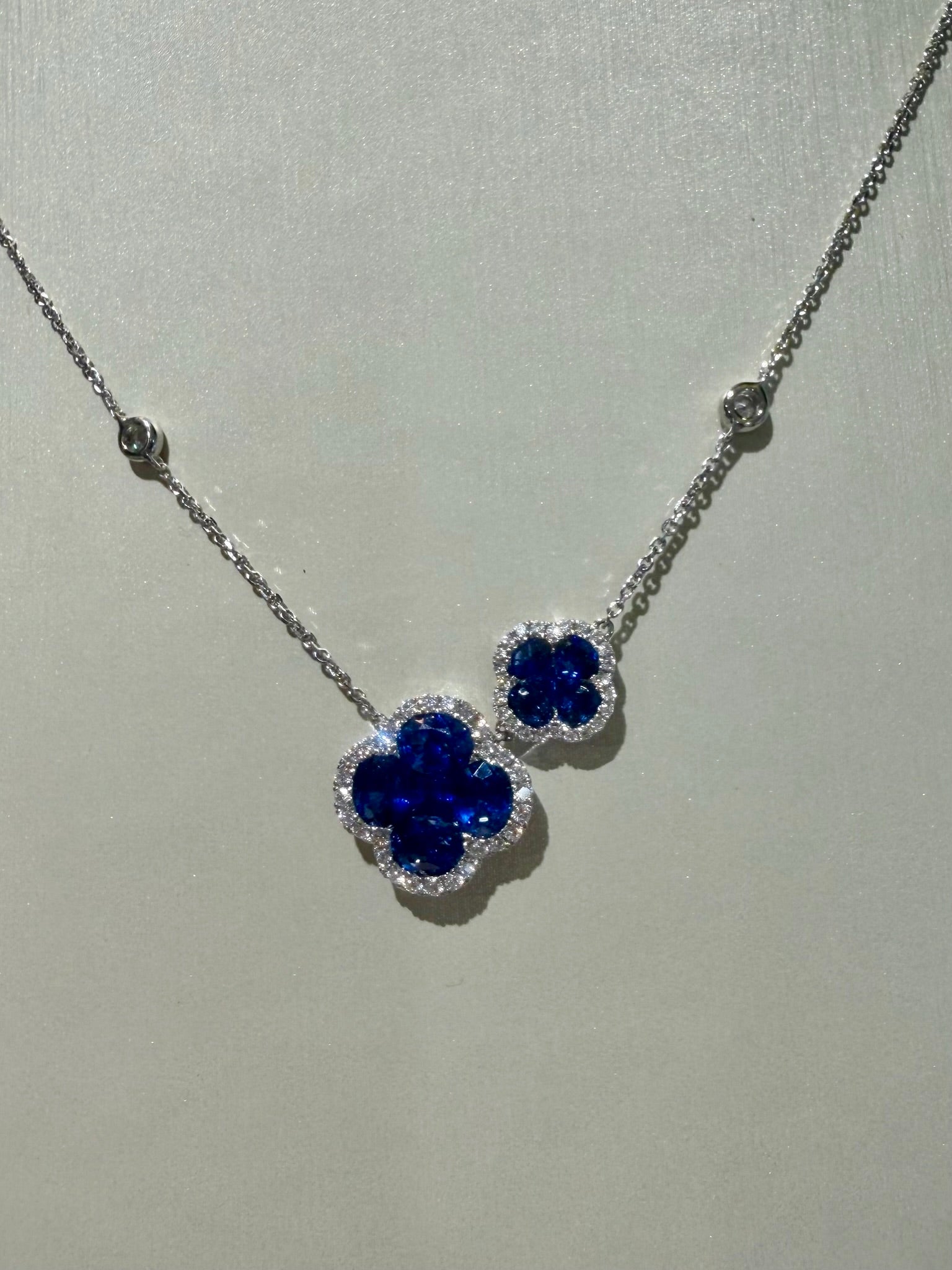 Sapphire and Diamond Asymmetrical Quatrefoil Necklace