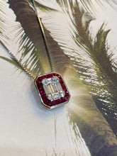 Load image into Gallery viewer, 14K White Gold Diamond Mosaic Ruby Halo Pendant Necklace
