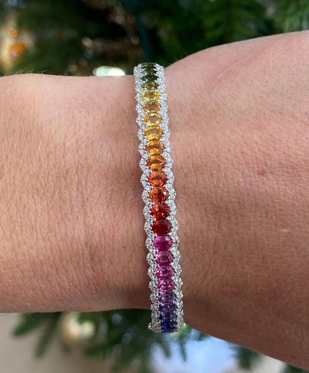 Rainbow Sapphire and Diamond Bangle Bracelet