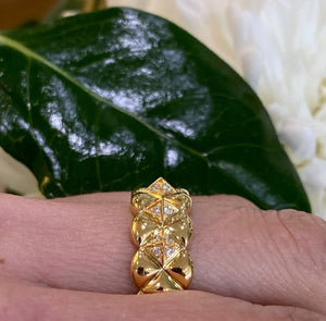 18K Yellow Gold Diamond Pyramid Ring