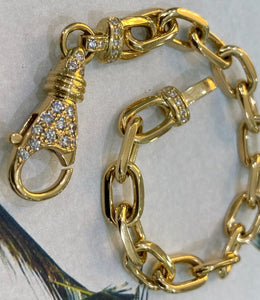 Yellow Gold Boston Link Diamond Lobster Clasp Bracelet