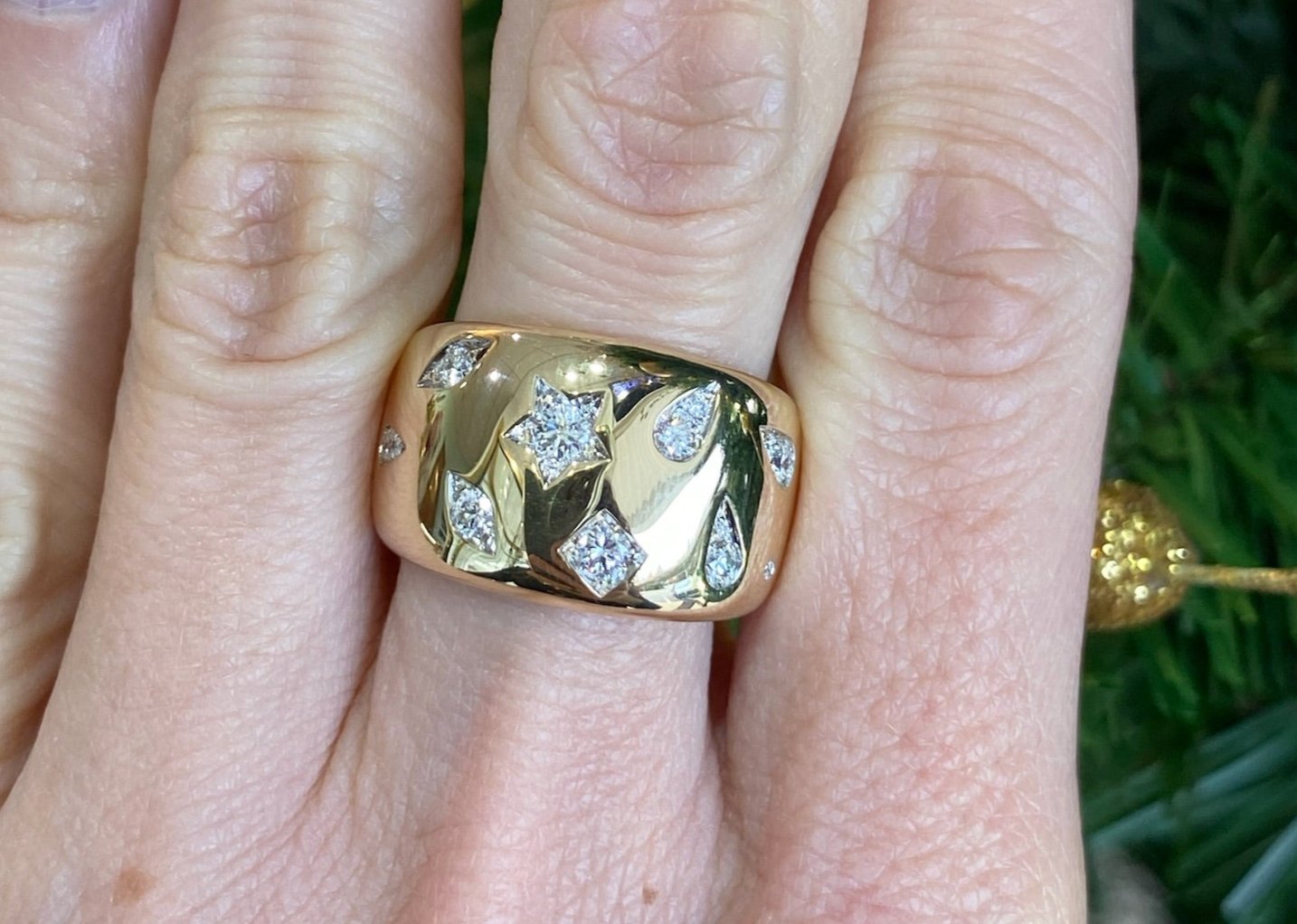 Yellow Gold Starry Sky Wide Band Ring