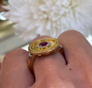 18K Yellow Gold Ruby and Diamond Disc Ring