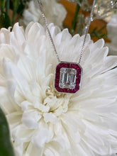 Load image into Gallery viewer, 14K White Gold Diamond Mosaic Ruby Halo Pendant Necklace
