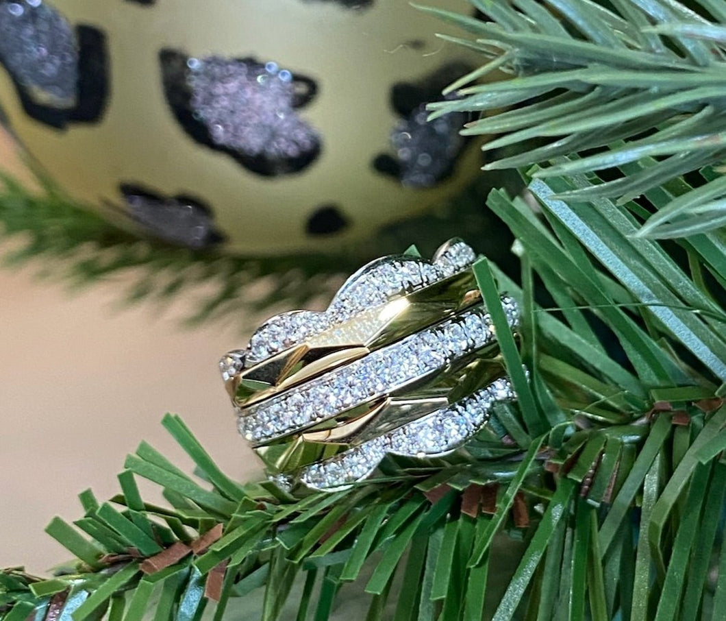 Two Toned Gold and Diamond Geometric Multi-Band Ring