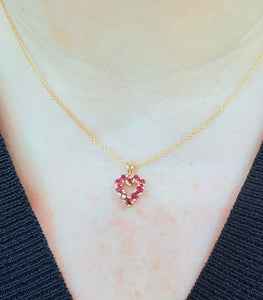 Vintage Ruby Heart Necklace in Yellow Gold