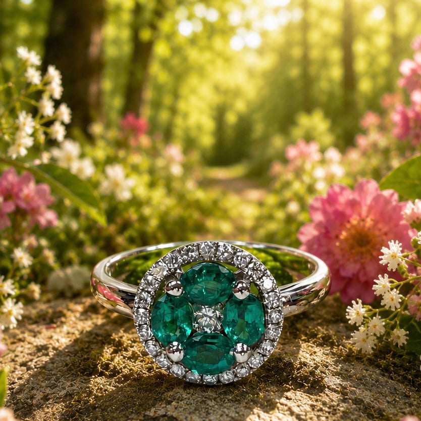 Emerald Garden Halo Ring