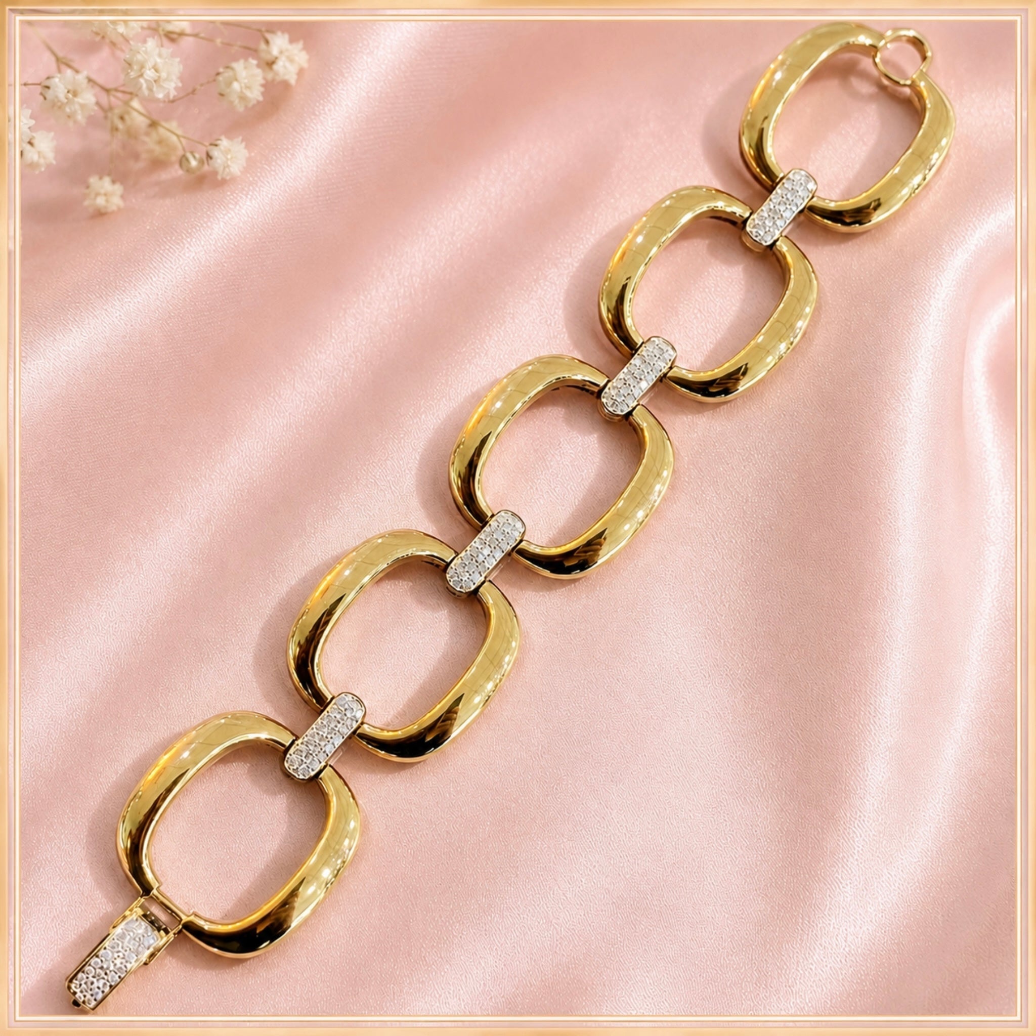 18K Gold and Diamond Square Link Bracelet