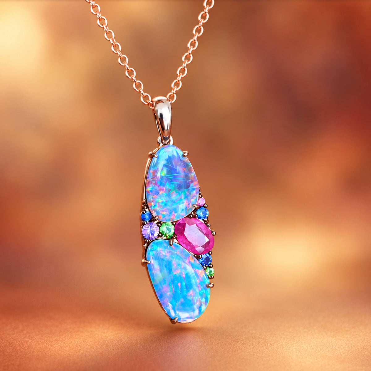 Opal Sapphire & Garnet Necklace