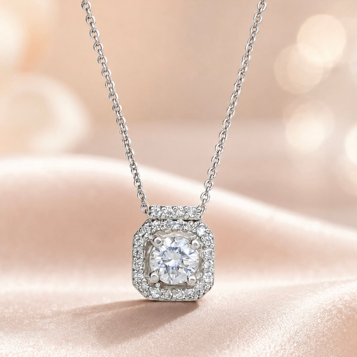 Diamond Square Halo Necklace